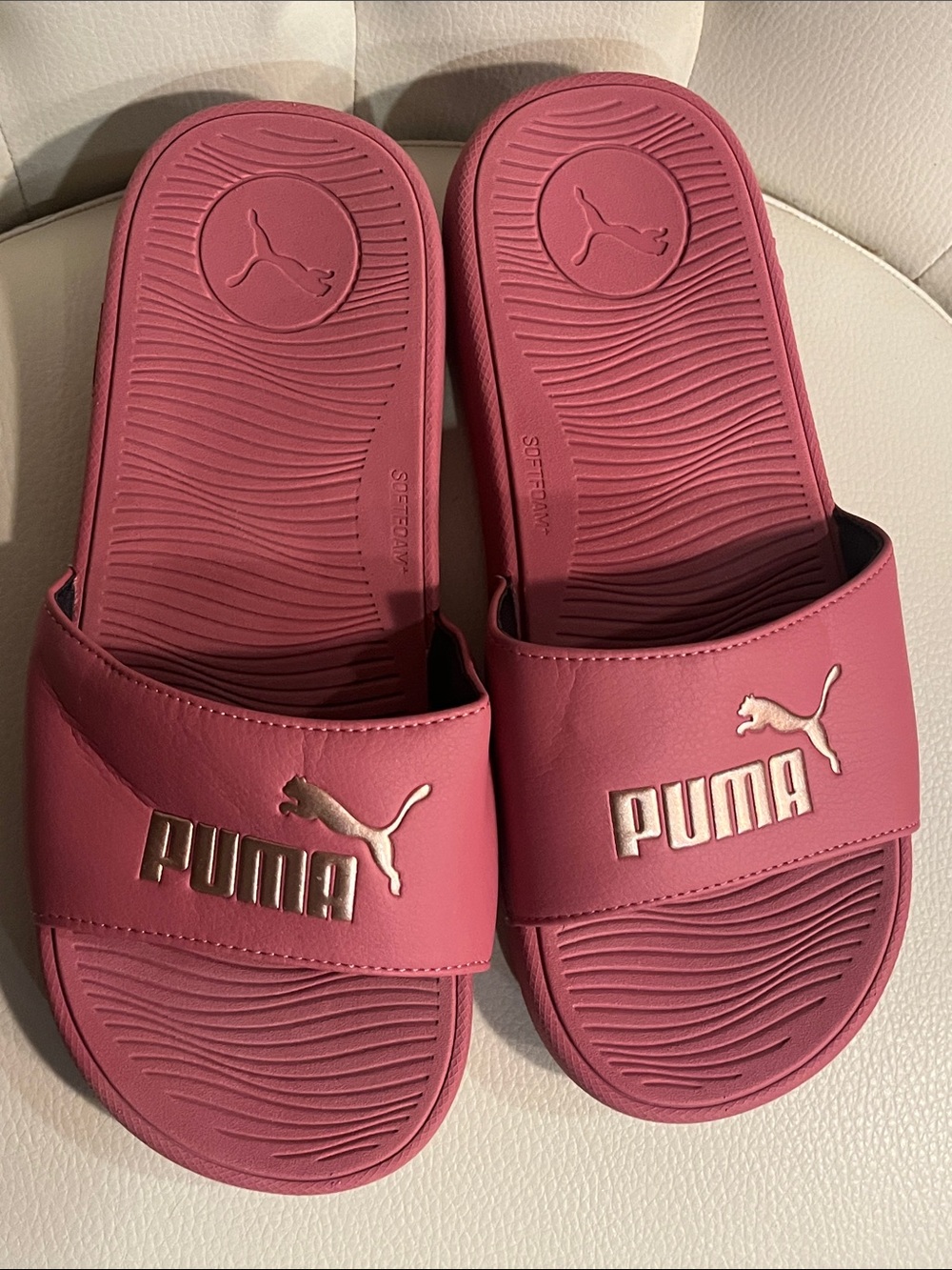 Puma Women's Rose Gold Logo Slide Sandals - Picture 3 of 10